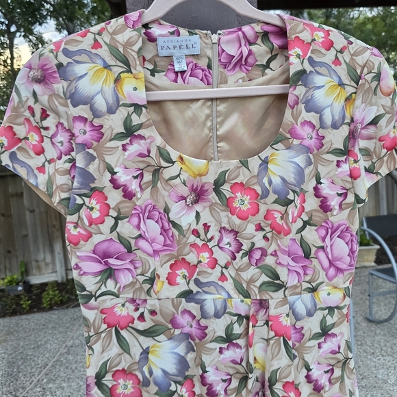Nwot Adrianna Papell Silk Peony Roses Print Silk Dress 8 - Picture 2 of 10